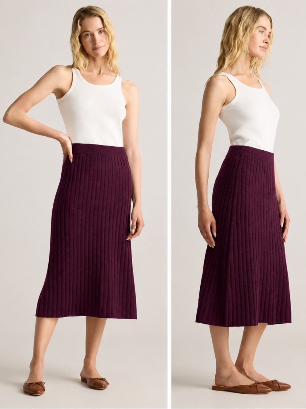 NWT Quince Mongolian Cashmere Midi Skirt in Plum Berry XS